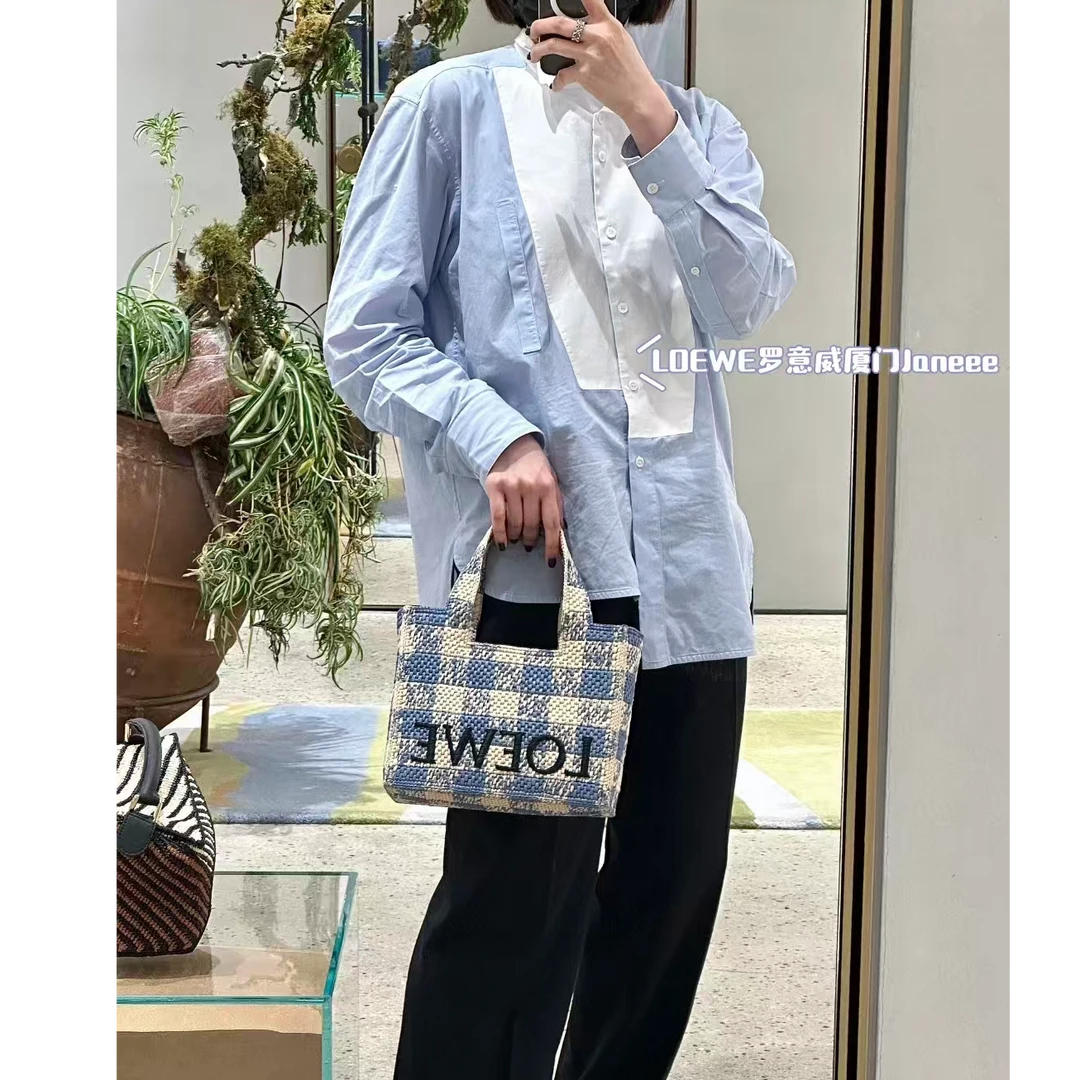 未使用 LOEWE/罗意威 Loewe 拼色不对称衬衫 蓝色XS