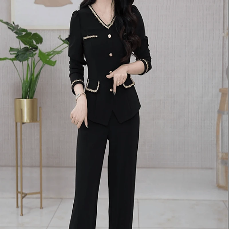 A972【上衣+休闲裤】2025秋季新款时尚高端轻奢贵夫人气质两件套