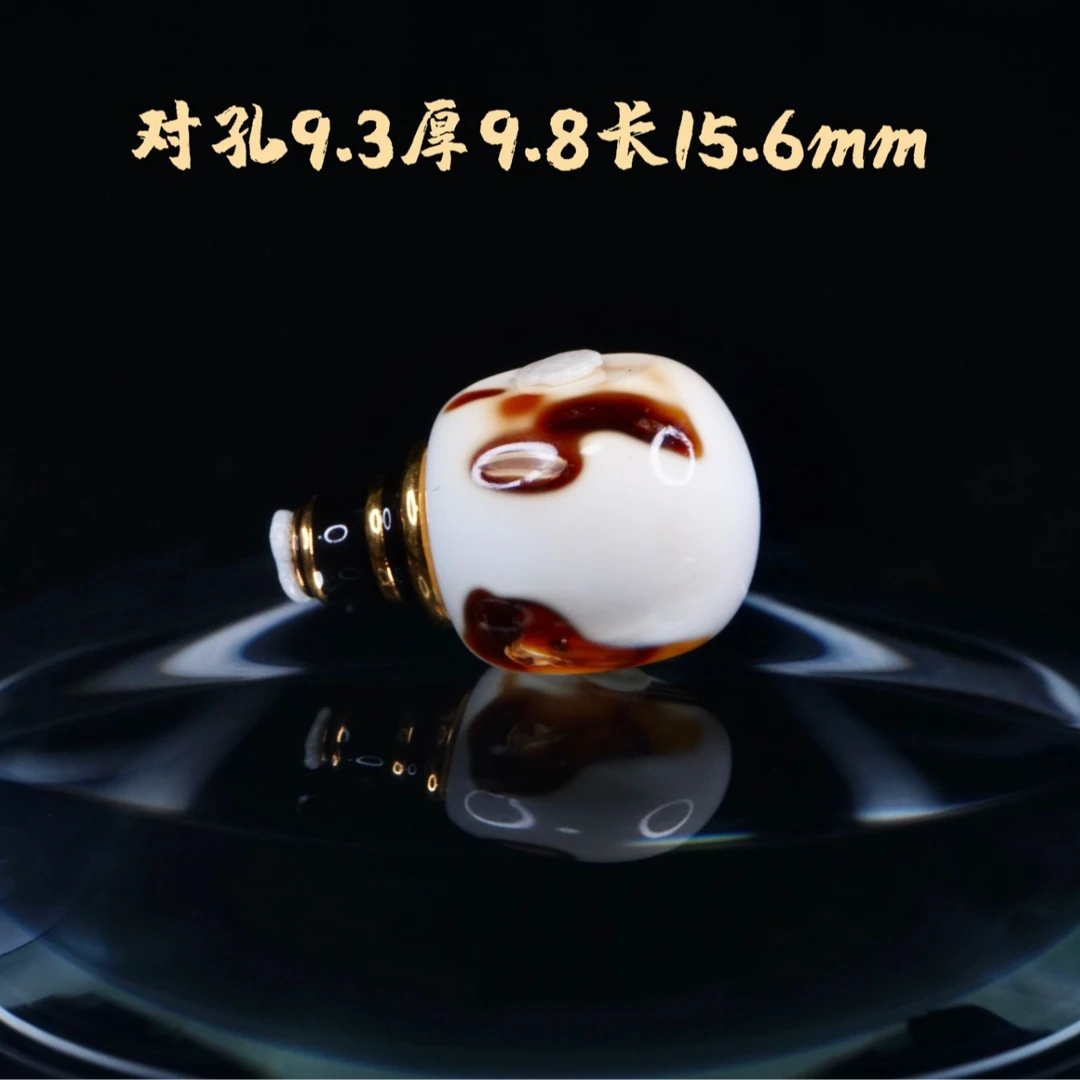 「秋」9.3mm红白沁色18K金塔分体三通   天然琥珀蜜蜡高端文玩配饰