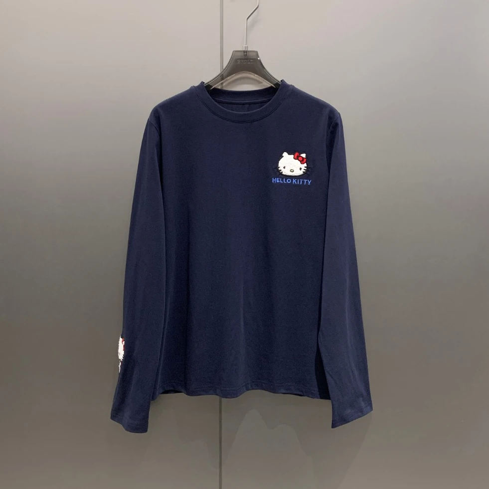 GROLT【小雨姐在这里】时尚高级卡通KT小猫刺绣长袖T恤女 T8913