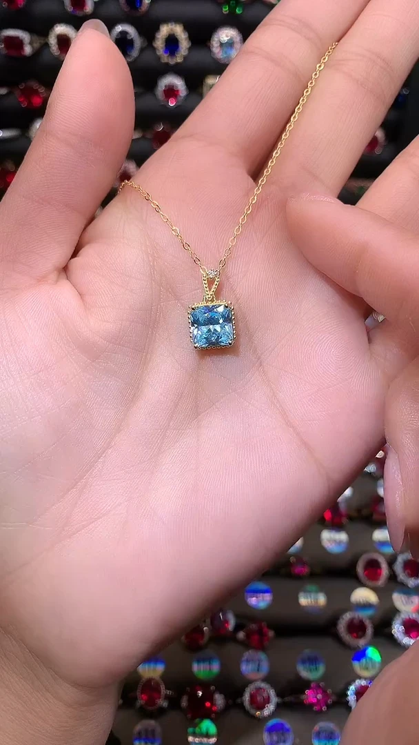 【闪购商品】海蓝宝石吊坠(赠链)银S925镶嵌1