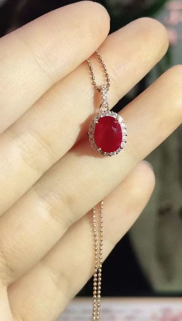 颈饰银S925镶嵌红宝石吊坠
