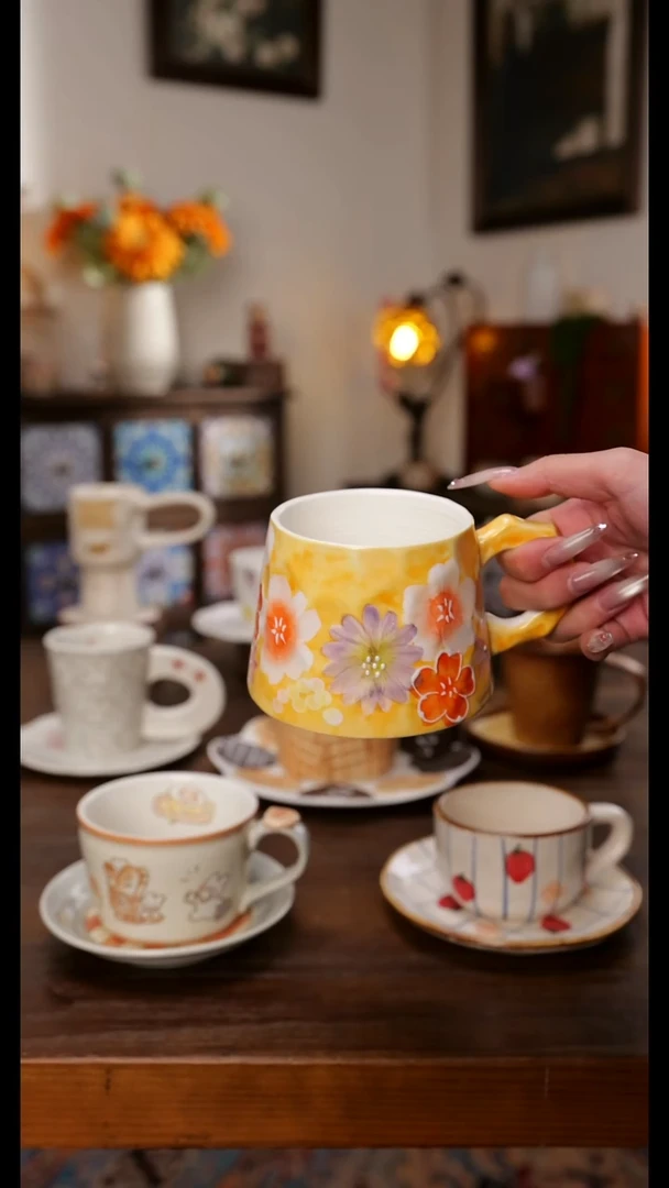 陶瓷便携款手绘釉下彩大肚杯