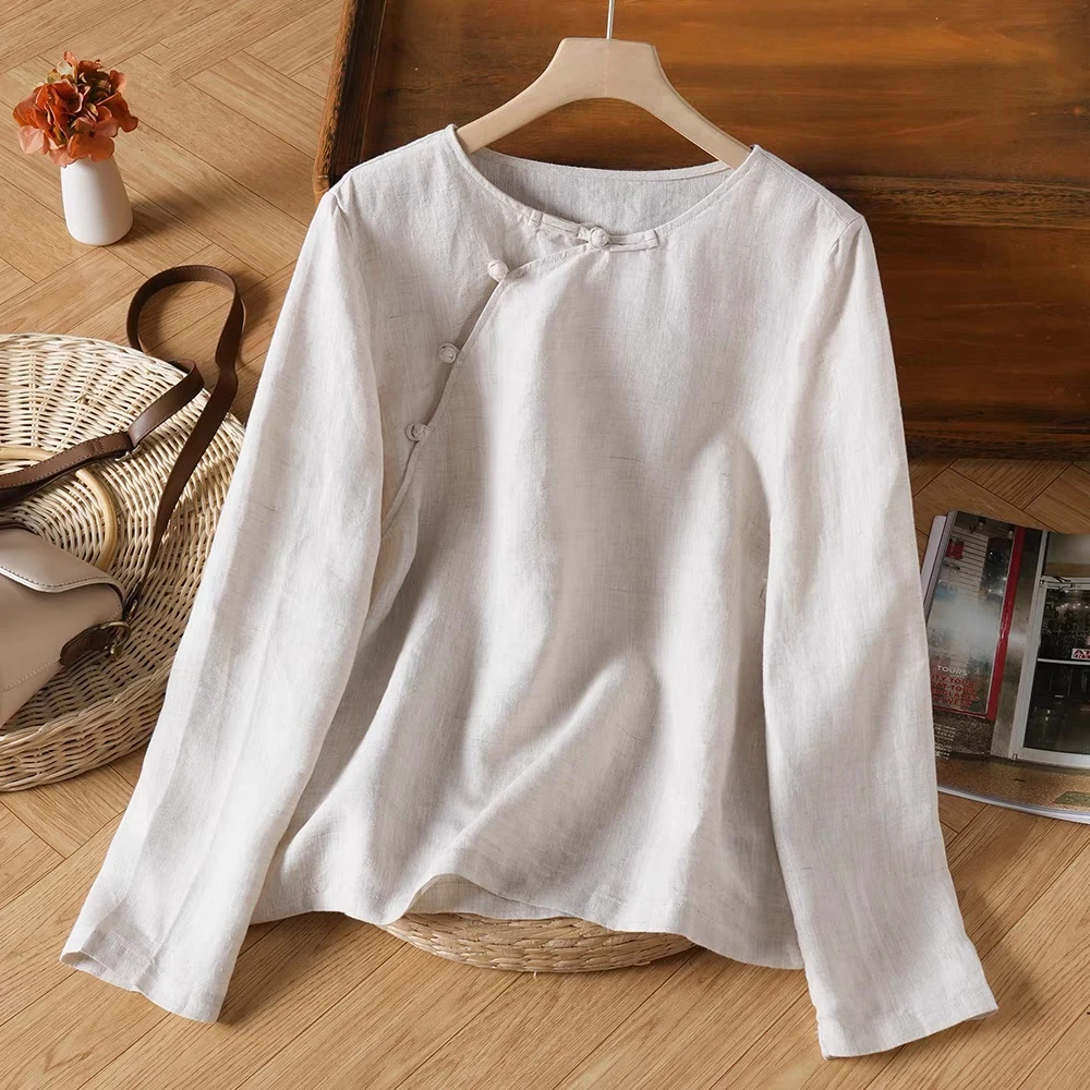 原生质朴雨露麻汉麻中式长袖禅意盘扣上衣2241