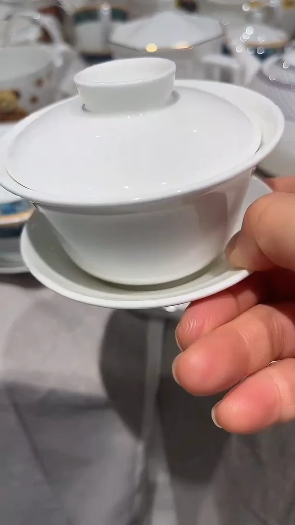 瓷三件盖碗白瓷隆达