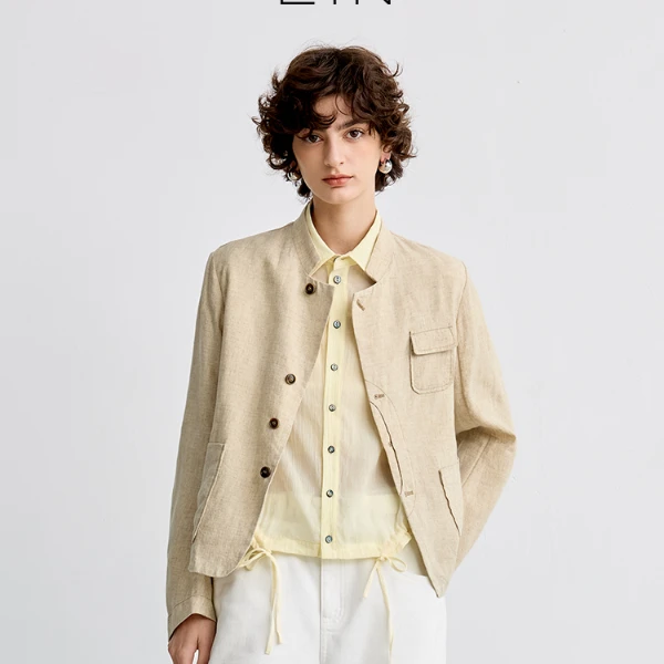 EIN/言【明星同款】轻通勤工装风H型夹克式天丝短外套25春夏款
