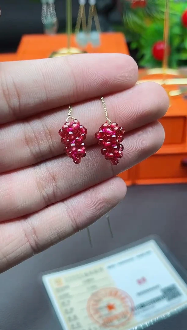 石榴石耳饰银S925镶嵌石榴石耳线