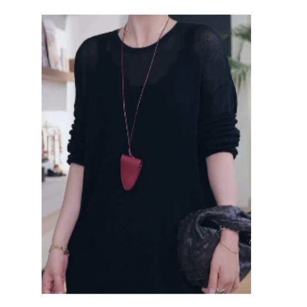 【慢调生活】三醋酸极简随性R.OW风宽松卷边圆领针织罩衫25122470