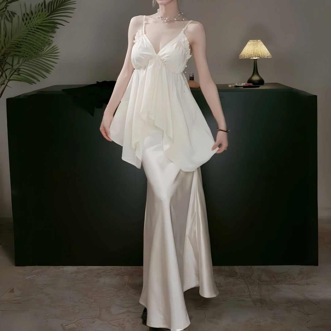 纯欲风V领不规则吊带背心上衣半身裙套装夏季慵懒风气质显瘦裙子