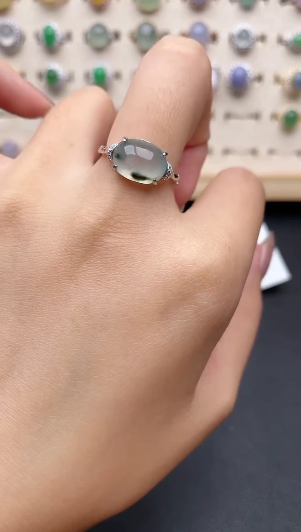 【闪购商品】翡翠戒指银S925镶嵌一物一证一礼盒