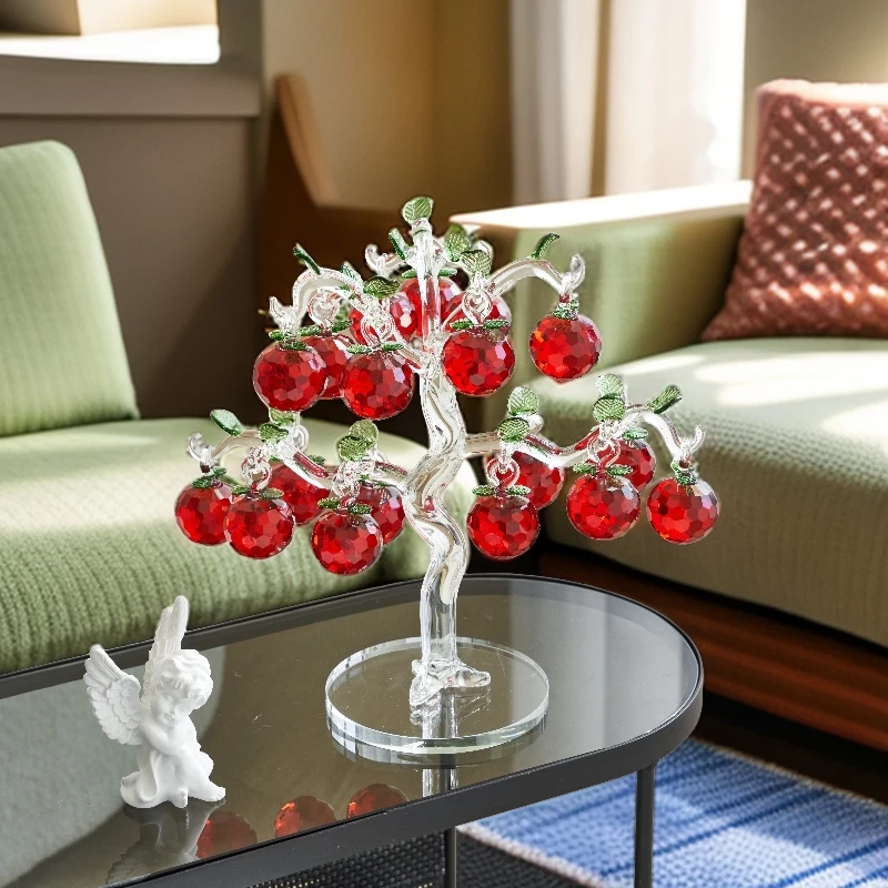 S.18挂水晶苹果玻璃工艺品红苹果树平安果装饰品水晶树建盏花瓶摆