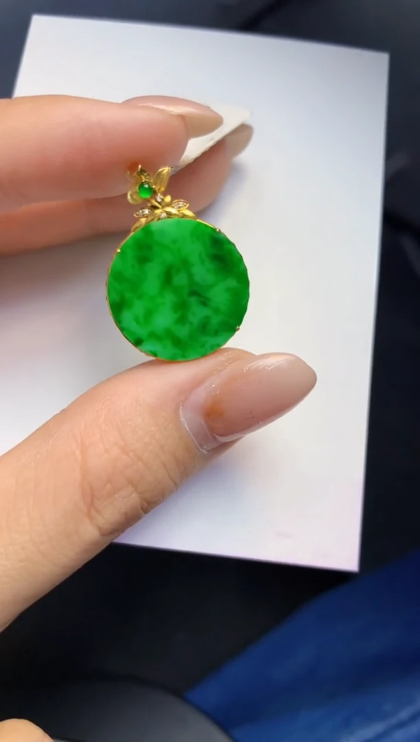 颈饰18K金镶嵌翡翠天然A货缅甸翡翠百元以上9元证书费自理