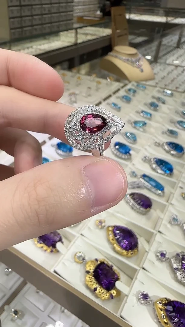 银S925镶嵌戒指石榴石6*8mm