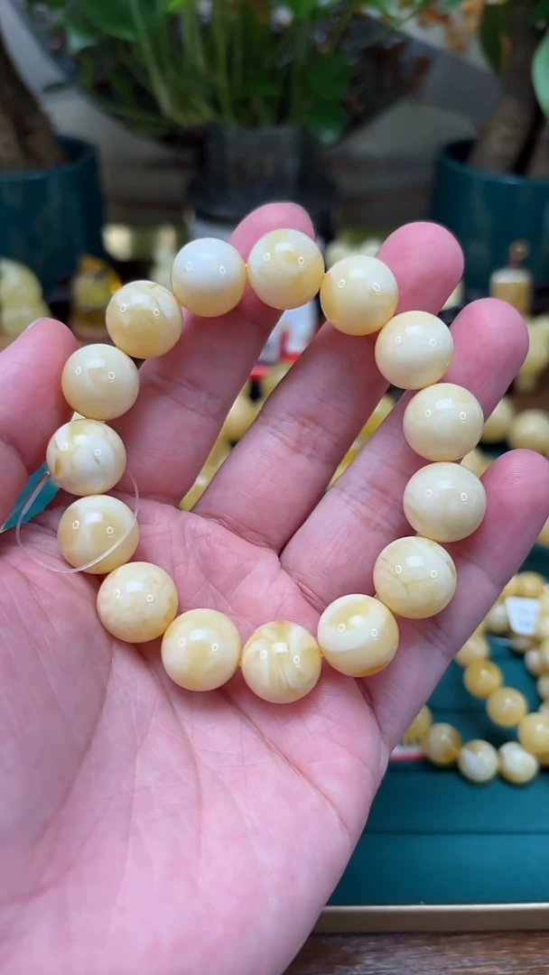 手链蜜蜡未镶嵌【p83】云端-俄白花蜡单圈 15.53克 11+mm