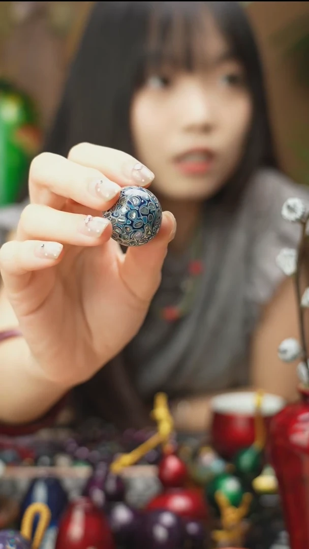 @3.0满螺钿犀皮蓝白单珠@非遗大漆