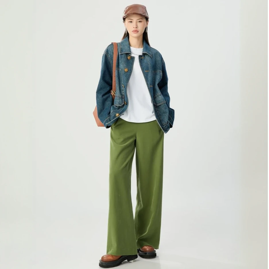 AMASS/阿玛施春夏休闲显瘦高腰垂感复古直筒运动休闲长裤5100552