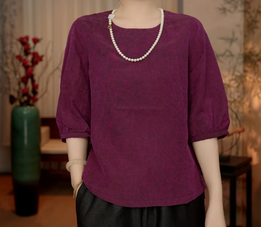 【莉莉高定】100%桑蚕丝 香云纱彩龟双面穿上衣 99165