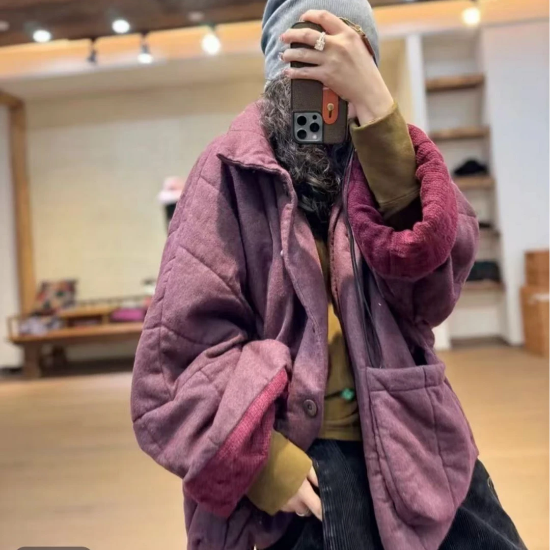 241228衣牧了然冬季斜纹色织棉麻大口袋休闲复古宽松文艺保暖棉服