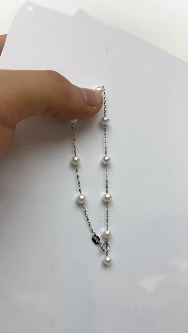 银S925镶嵌手绳淡水珍珠4-5
