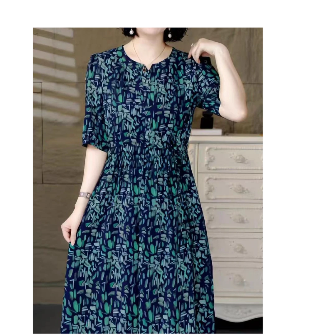 10282-衣裙中年妈妈夏款新款时尚气质洋气宽松大码女装【依】