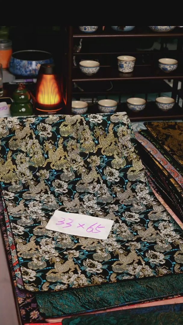 【福利麒麟牡丹双面】中国风干泡织锦茶席33*65