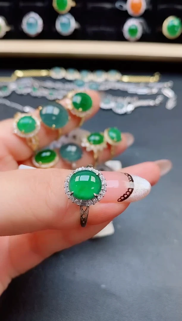 翡翠戒指银S925镶嵌85508