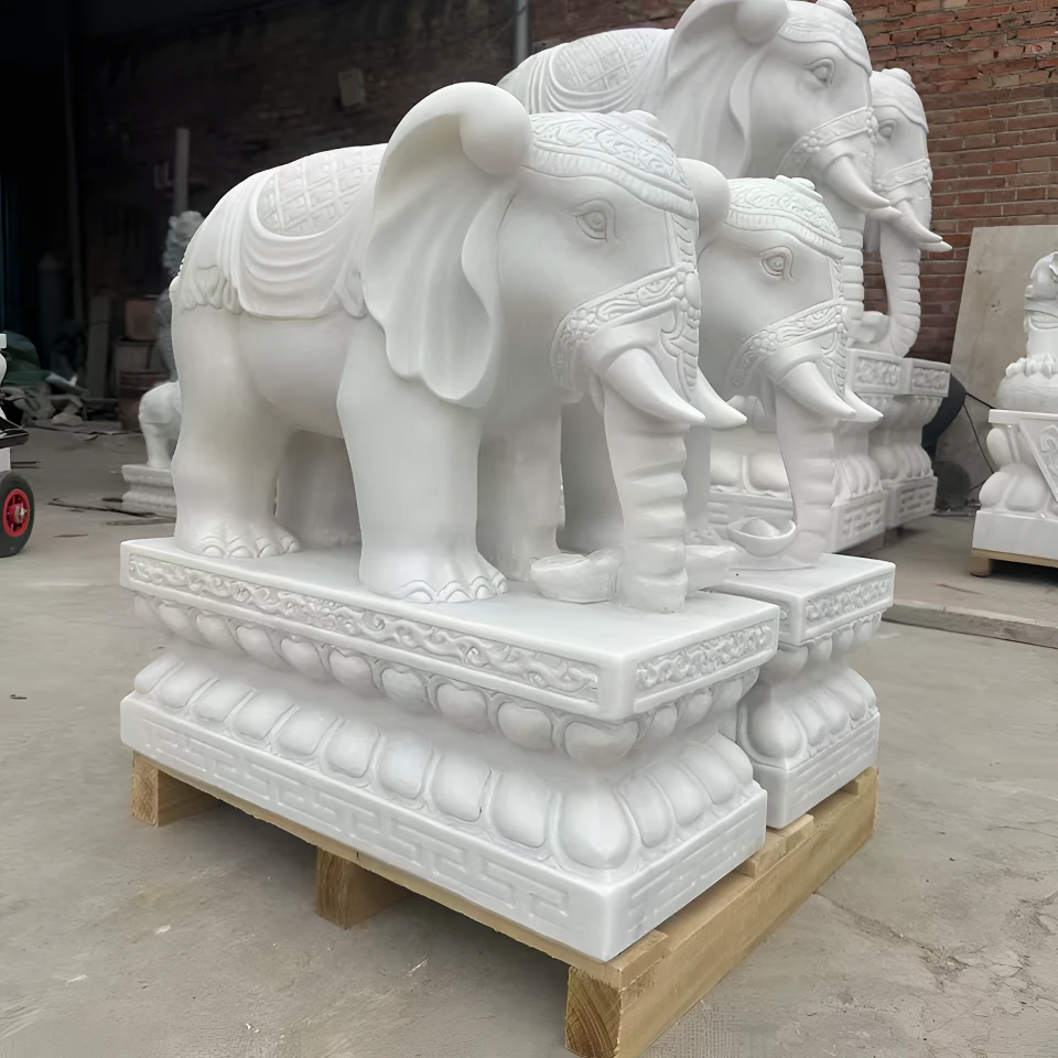 大象石雕一对汉白玉晚霞红青石家用别墅庭院酒店会所门口摆件雕塑