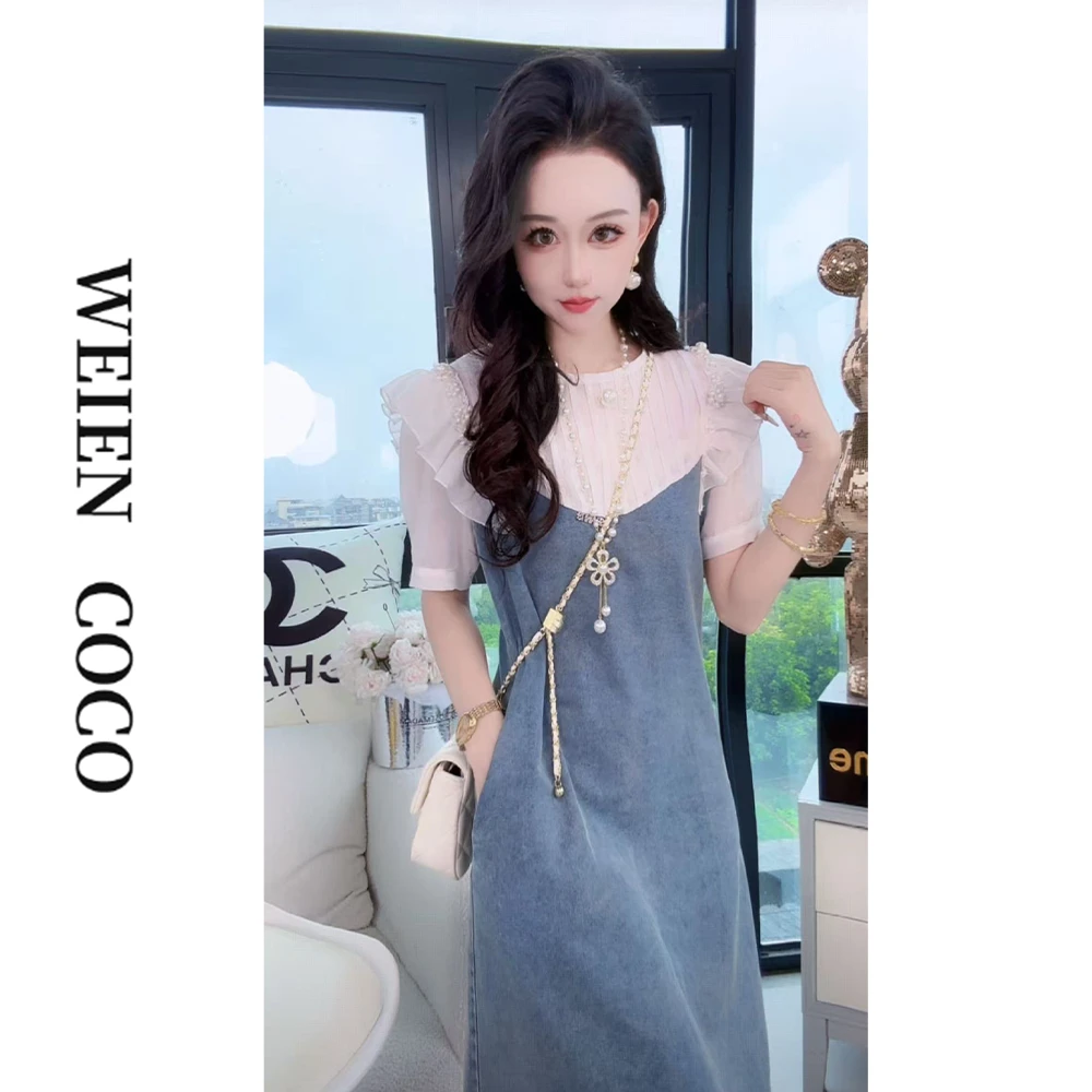 【薇恩COCO】蕾丝镂空珠珠连衣裙长款日常休闲夏季新款女裙K4897