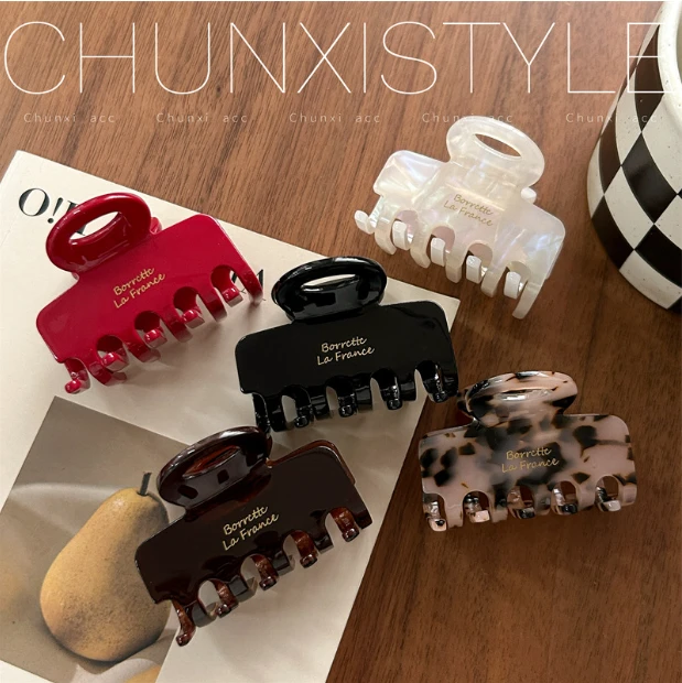 Even一雯韩式金标复古方块鲨鱼夹盘发后脑勺发夹鲨鱼夹（颜色随机）