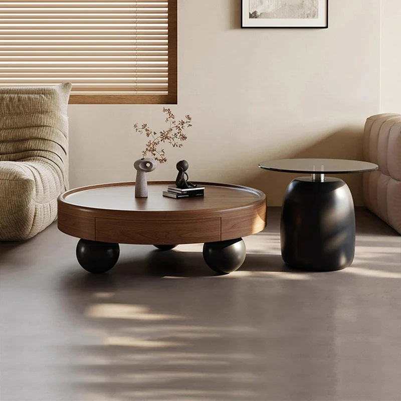 意式轻奢设计师圆形茶几组合高级感艺术创意客厅茶几大小圆桌组合