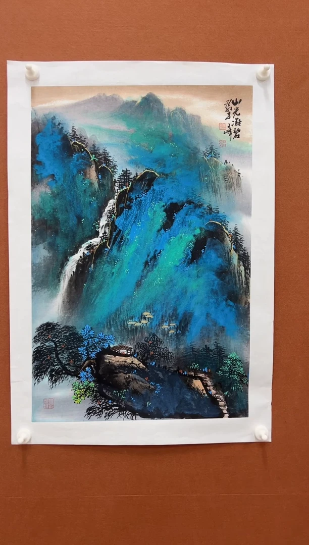 国画国画李文峰四尺三开泼彩山水