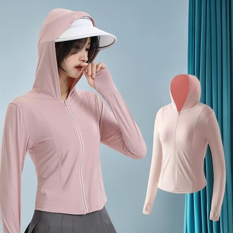 茉寻逊D修身瑜伽黑胶防晒衣女UPF+冰丝防晒服锦纶吸湿速干衣皮肤