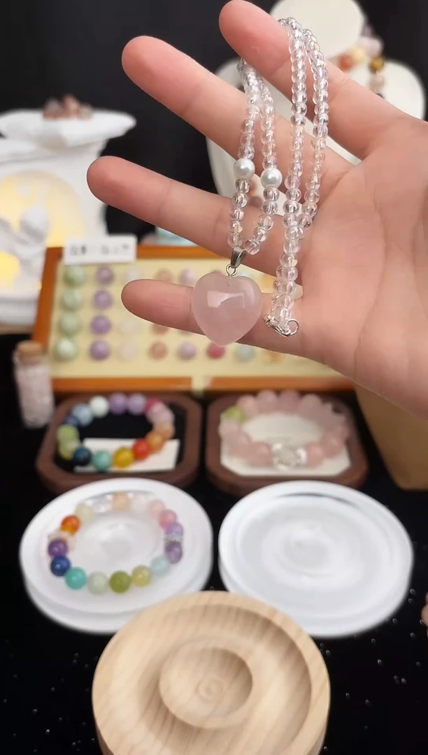 未镶嵌珠宝半成品水晶粉水晶吊坠项链（多样性发一下）