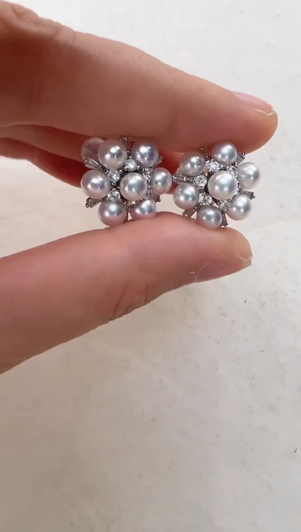 【闪购商品】淡水珍珠耳饰合金银色七珠