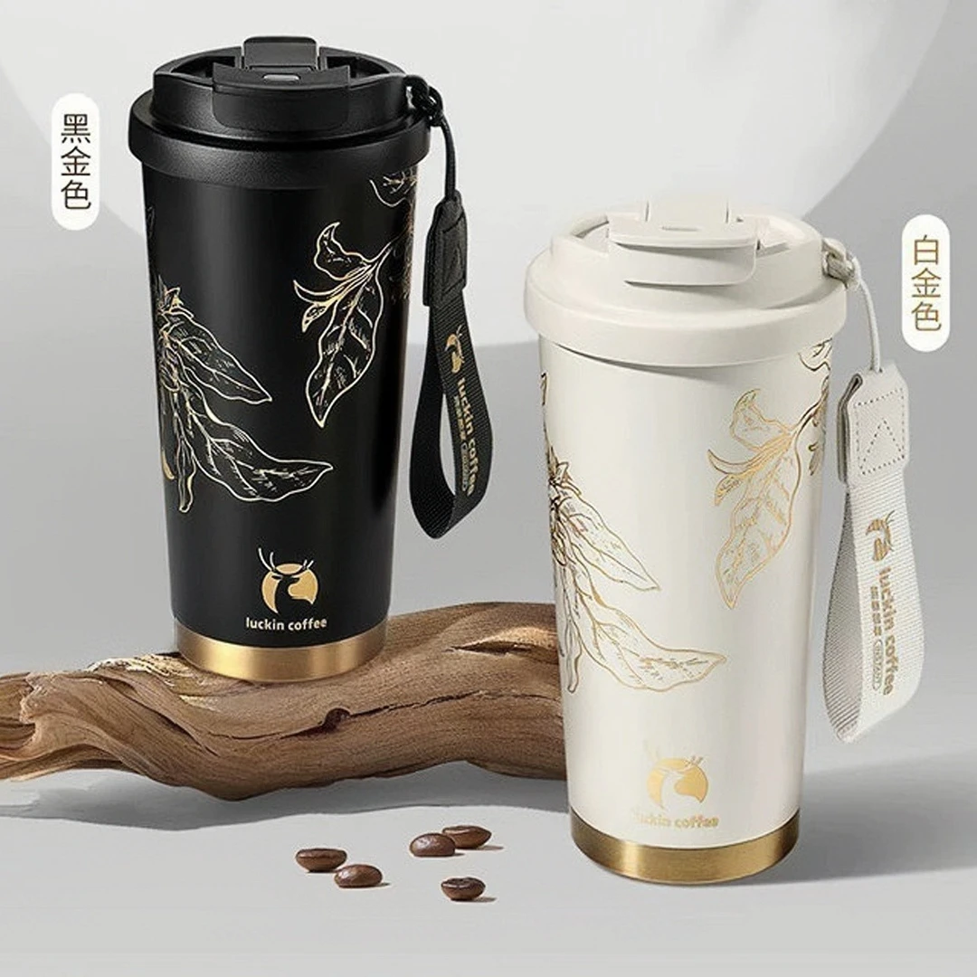 瑞幸联名款烫金双饮304不锈钢咖啡杯保冷保温杯2025高颜值便携杯