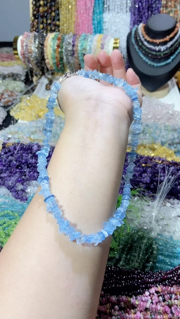 未镶嵌珠宝半成品水晶海蓝宝项链
