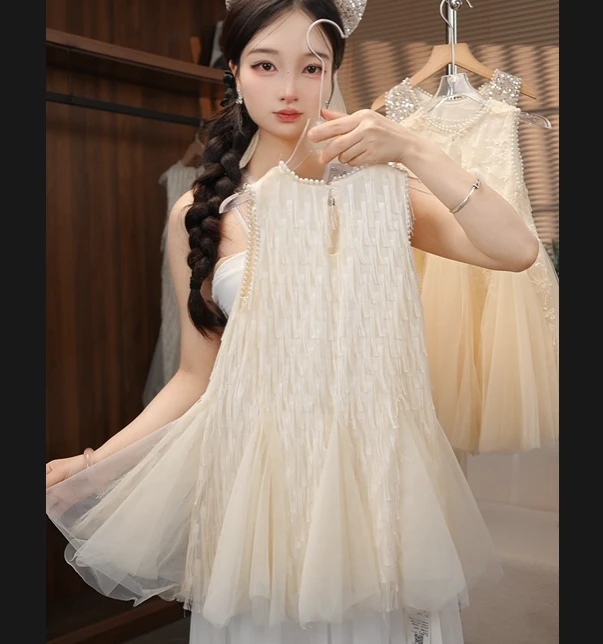 【TT】-新AYJ250187女童法式风仙女无袖公主裙大童连衣裙女童连衣裙