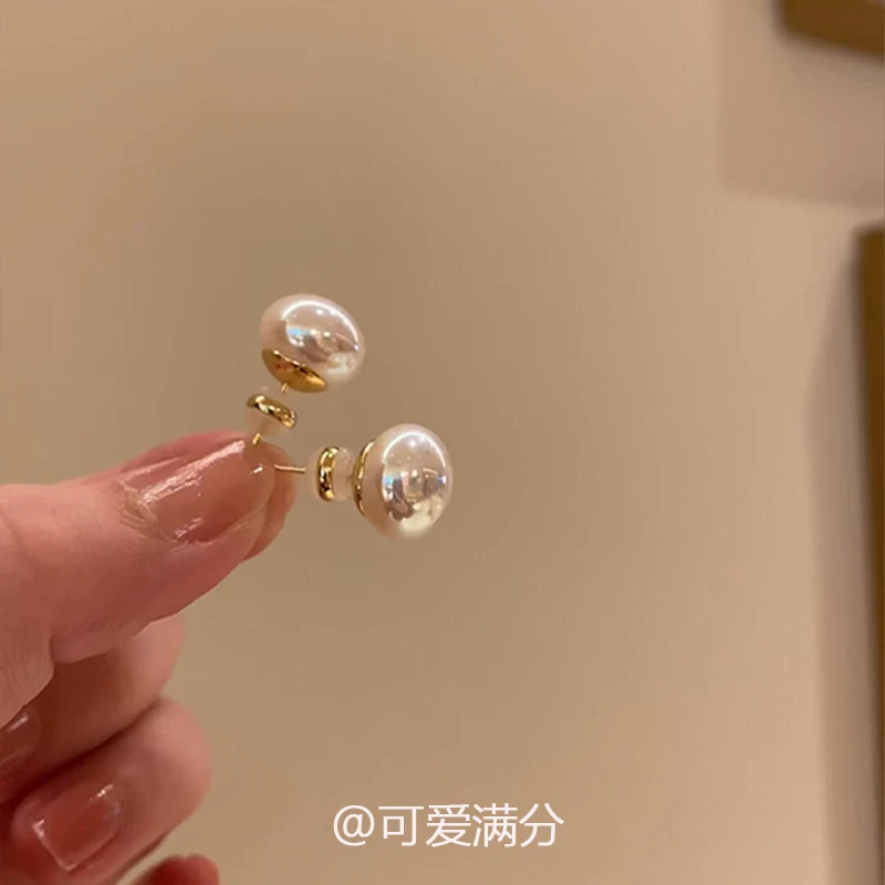 合金仿珍珠耳饰 法式粉光小灯泡珠珠耳钉复古简约高级感百搭耳饰