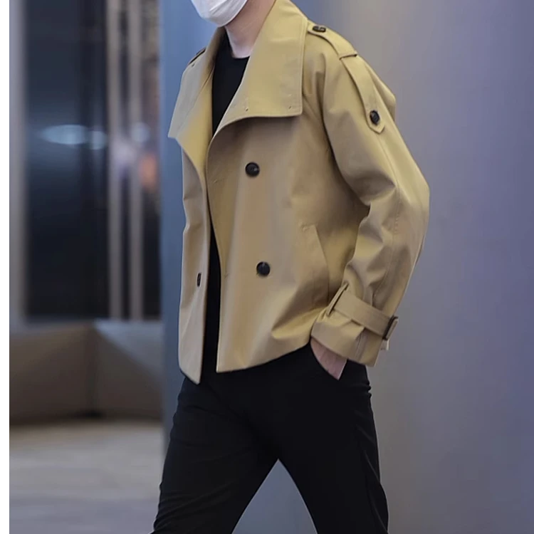 英伦风高端轻奢男装外套春秋款翻领高级感短款卡其色夹克男上衣服