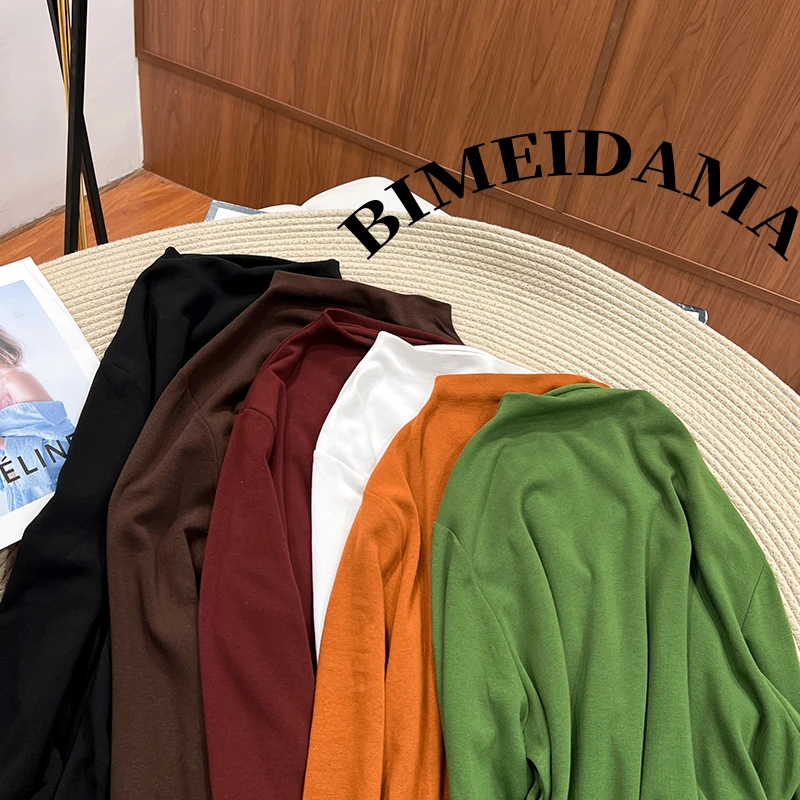 必魅2025秋冬新款半高领T恤韩版气质百搭长袖打底衫上衣56110大码