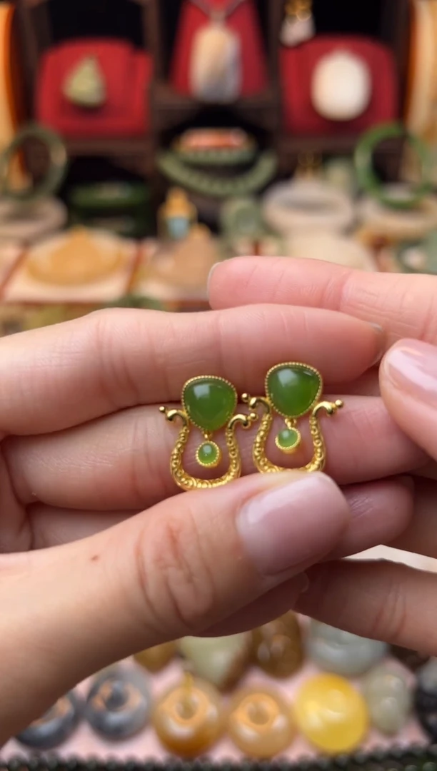 【闪购商品】和田玉耳饰银S925镶嵌放漏