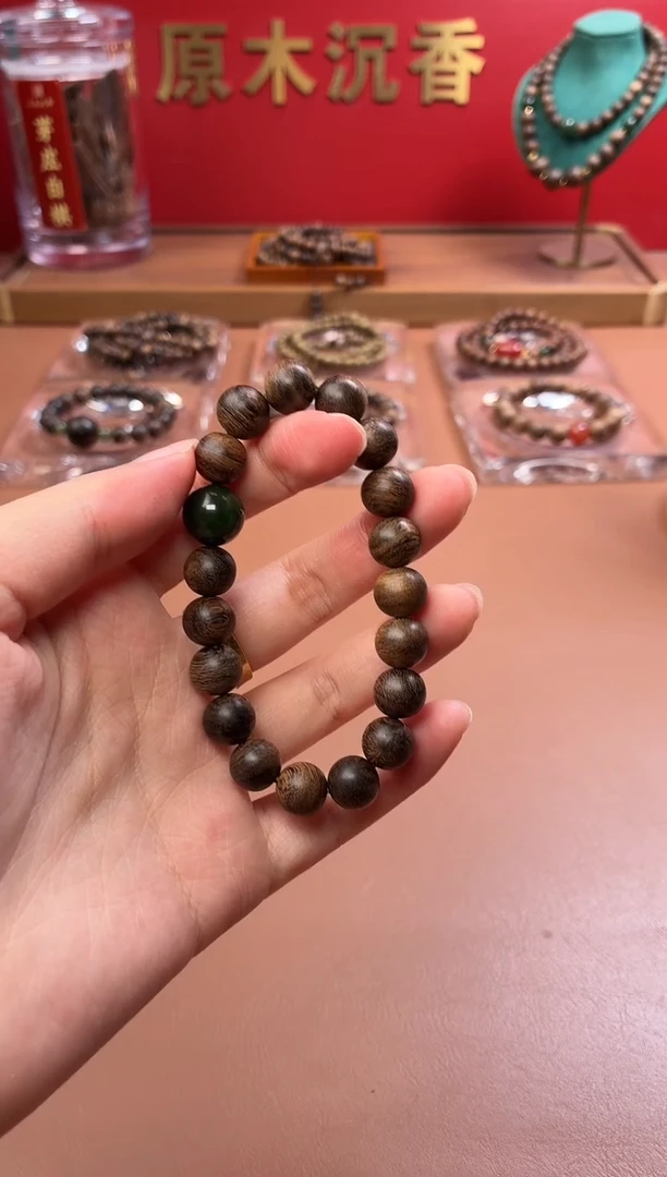 沉香手串 沉水越南芽庄黄棋10玉化瘿子瘤疤单圈