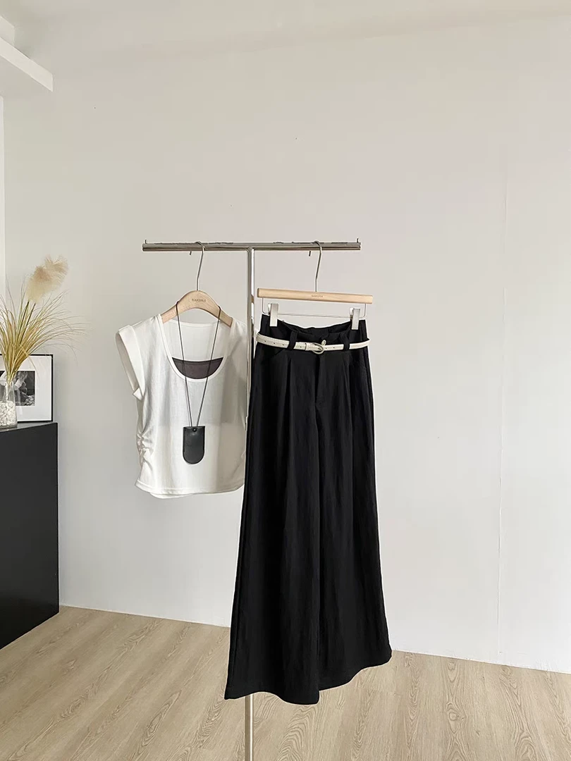 【婷姐家】7805高品质撤柜款编织细腰带超薄麻料巨凉快长裤