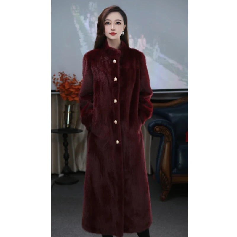 820春冬高贵时尚欧貂皮毛一体中长款外套