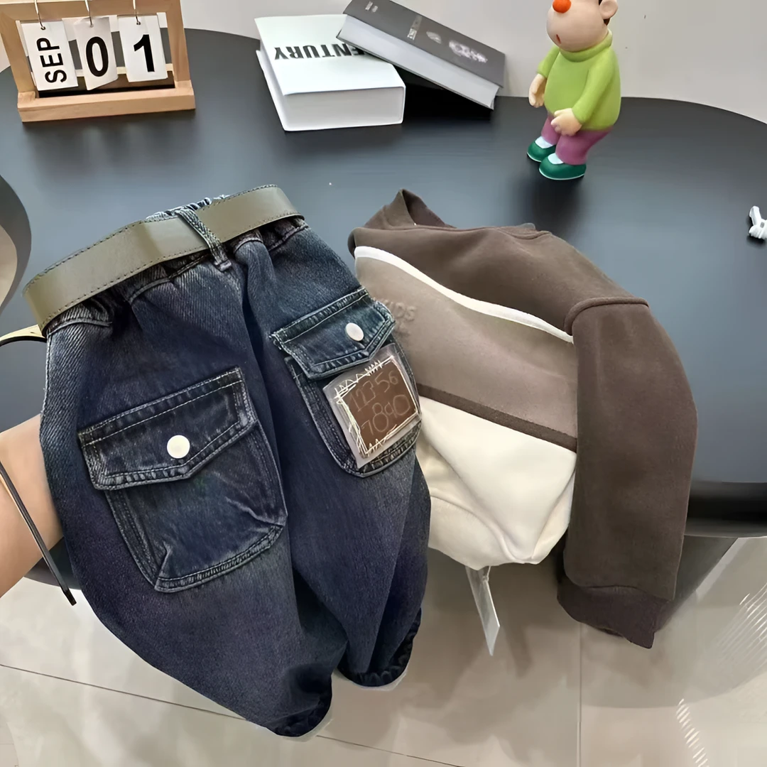 儿童牛仔裤长裤冬季男童装中童洋气男童小童百搭加厚儿童休闲