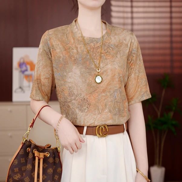 2025原版新款金菊缀枝套头衬衫女气质休闲百搭减龄薄夏打底ZZ011