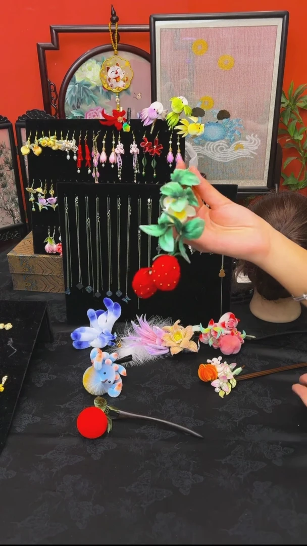 刺绣布*丁非遗绒花手工饰品