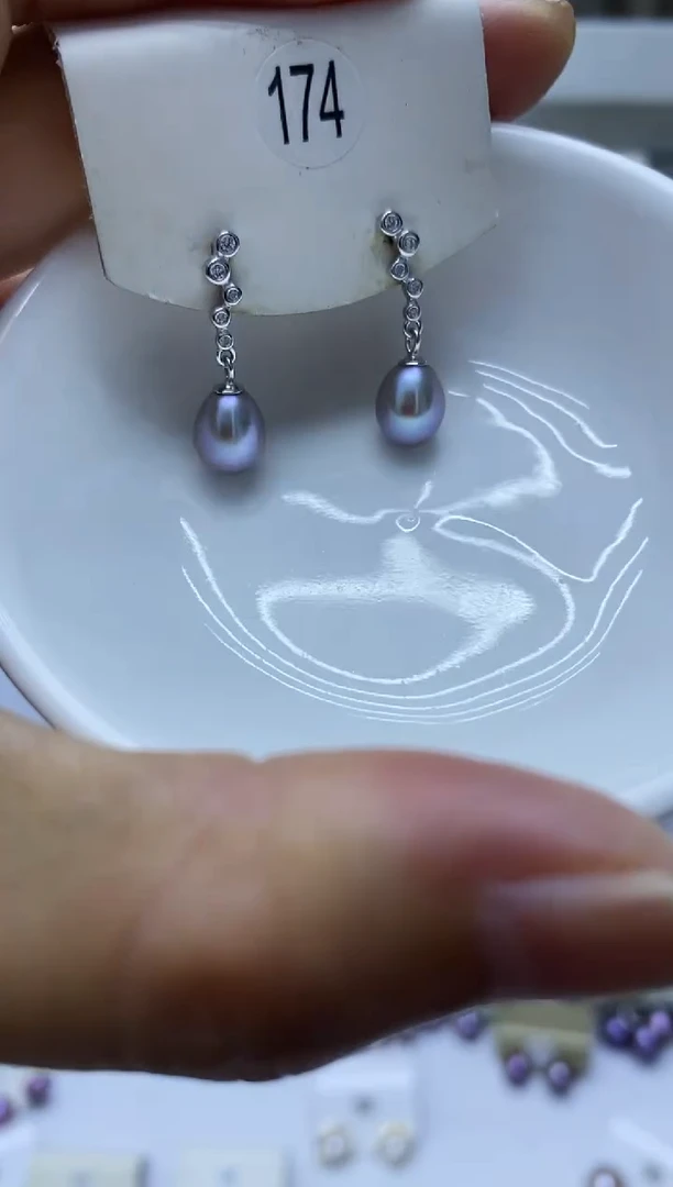 银S925镶嵌淡水珍珠耳饰174