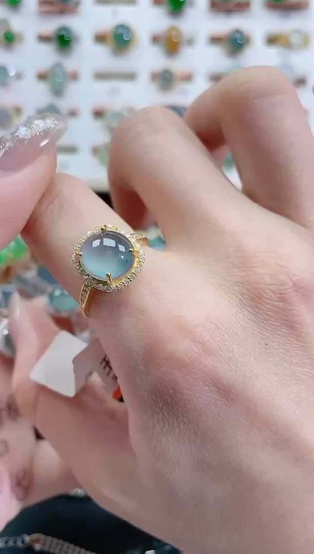 银S925镶嵌戒指翡翠天然翡翠