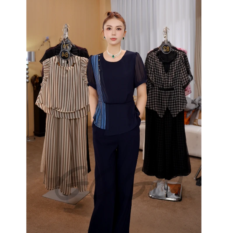 G6850新款时尚套装女2025夏季减龄显瘦短袖上衣阔腿裤两件套